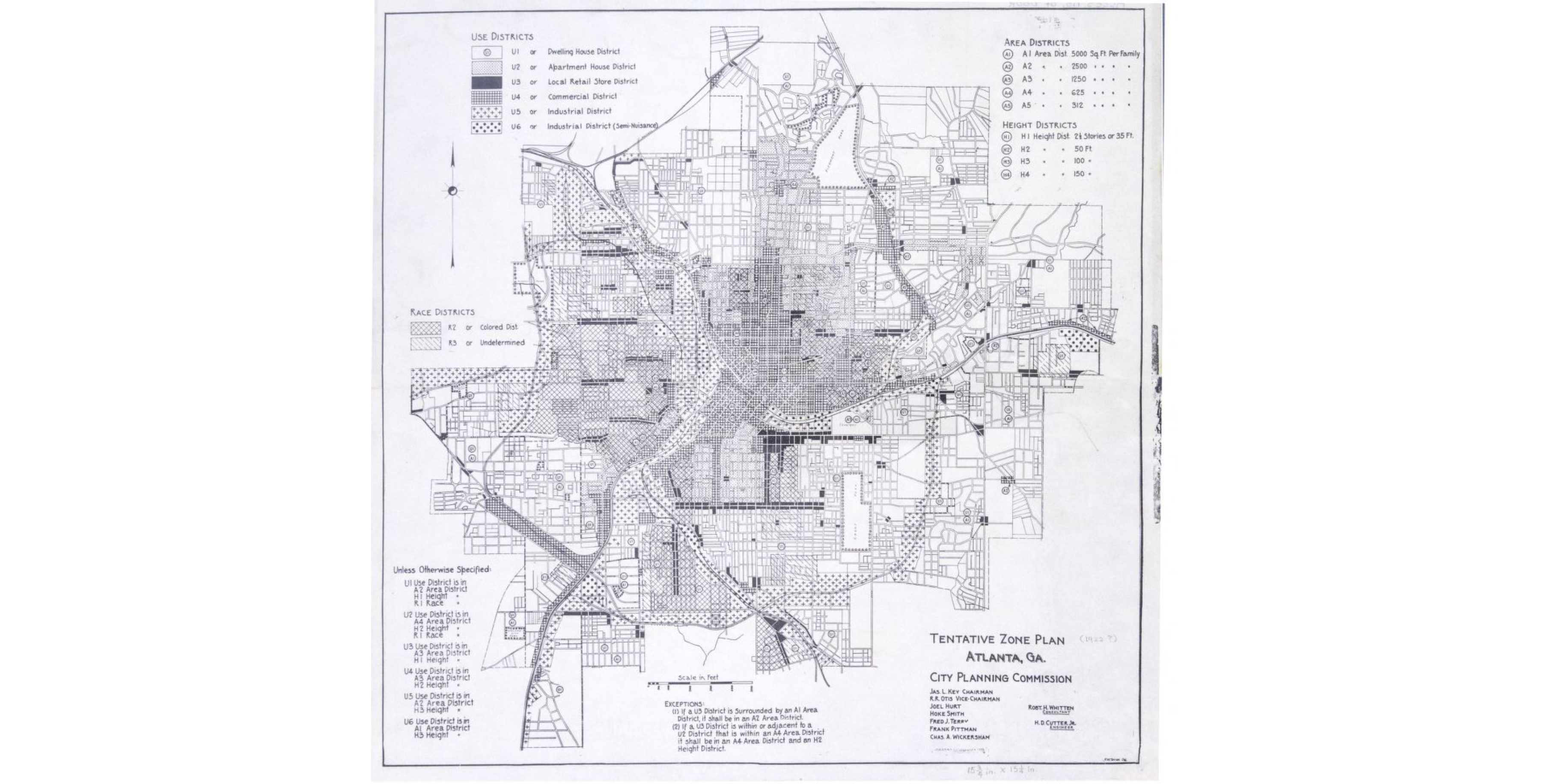 1922 map of Atlanta divided with racial zones